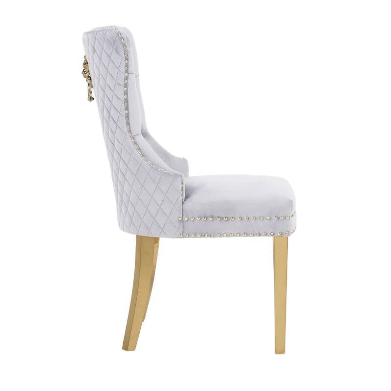 Modern Set of 2 Dining Chairs with Button Tufted Upholstered Back, Nailhead Trim, Stainless Steel Legs for Dining Room