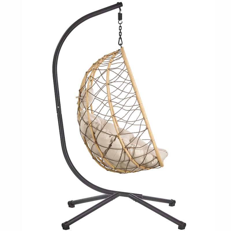 Summit Hanging Egg Swing Chair with Brown Frame & Foldable Shell for Home Patio Garden Backyard Porch