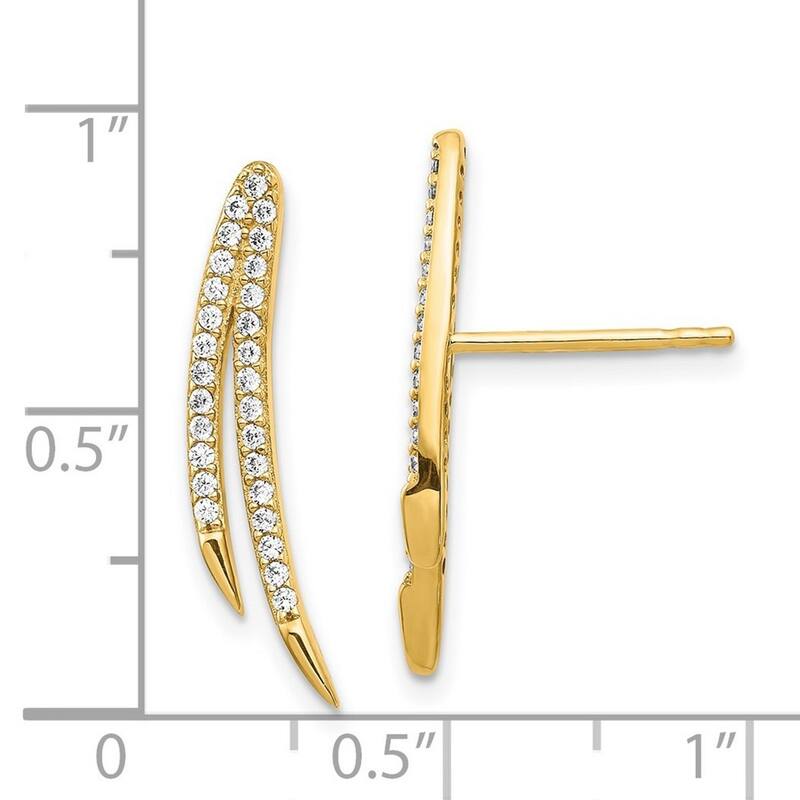 Curata 14k CZ Cubic Zirconia Ear Climber Earrings - 21.98x3.92mm Wide
