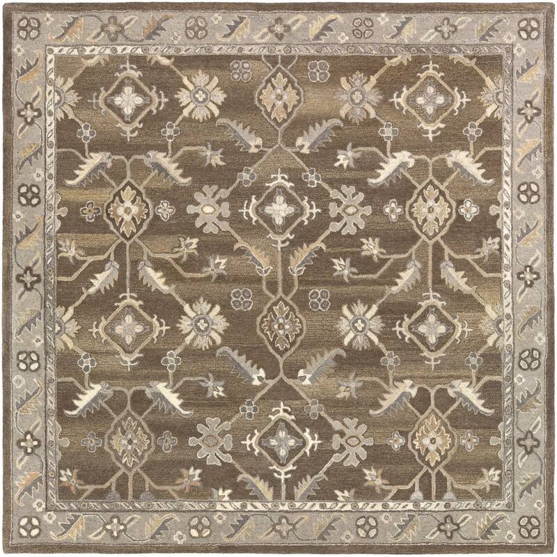 Livabliss Traditional Caesar Border Area Rug - 8' x 8' Square - Dark Brown