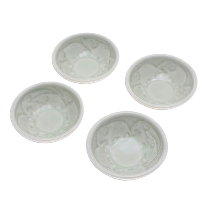 Novica Handmade Elephant Herd Celadon Ceramic Appetizer Bowls (Set Of 4)