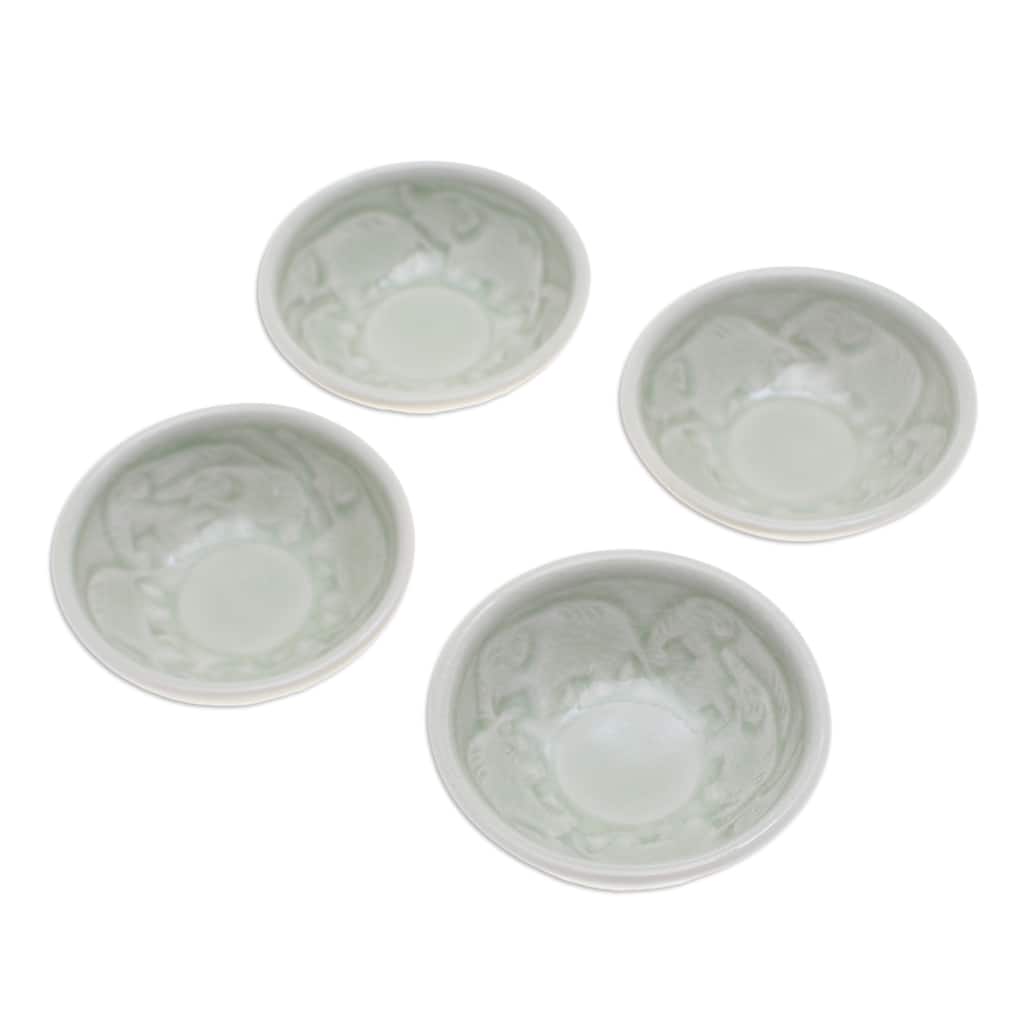 Novica Handmade Elephant Herd Celadon Ceramic Appetizer Bowls (Set Of 4)
