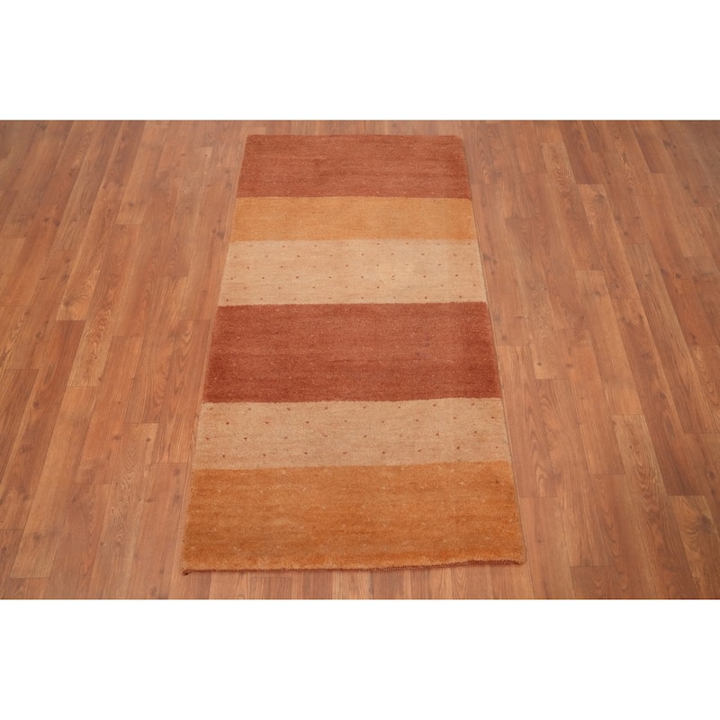 Hand Knotted Oriental 100% Wool Carpet Modern Stripe Oranges & Rust Gabbeh Area Rug - 4' 5'' X 2' 4''