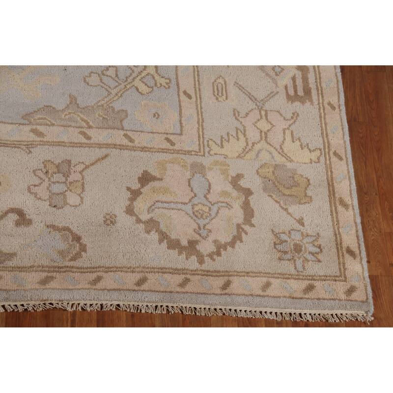 Earth Tone Oushak Indian Area Rug Hand-Knotted Wool Carpet - 9'1" x 11'10"
