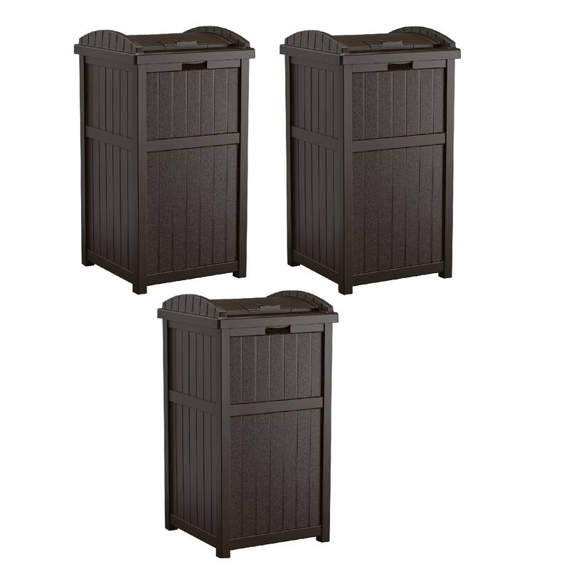 Suncast 30 Gallon Hideaway Trash Waste Bins for Outdoor, Cyberspace (2 Pack) - Brown - 3 Pack