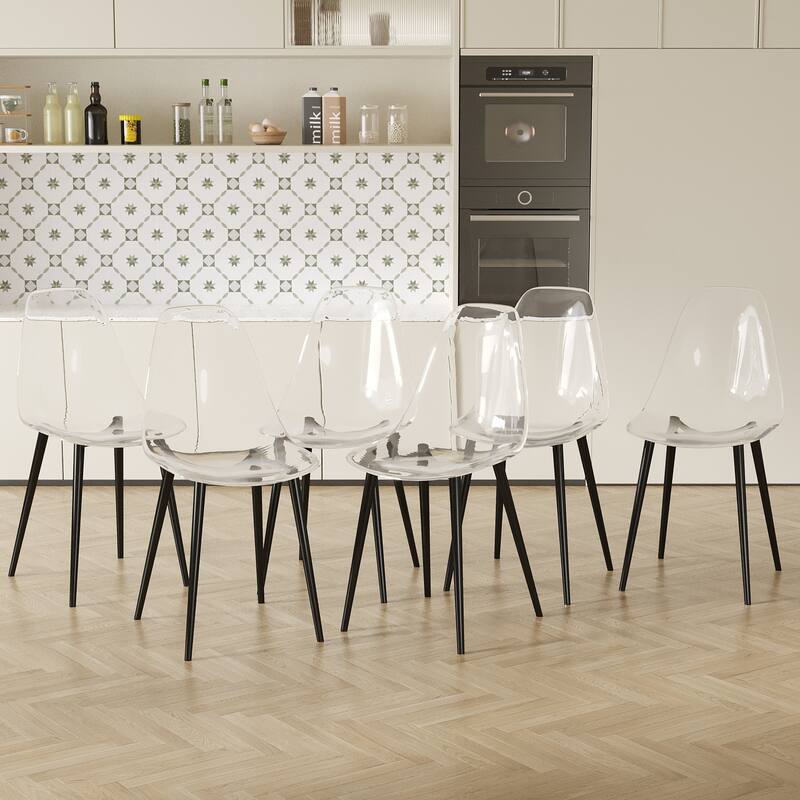 Modern Kitchen Transparency Dining Room Chairs Set of 6 - Black