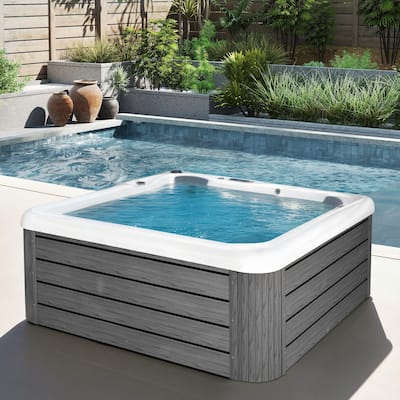 EROMMY 4 Person Outdoor Acrylic Hot Tub Spa with 30 Jets, Ozonator, Insulated Cover, LED Lights & Bluetooth Speaker - 4-Person