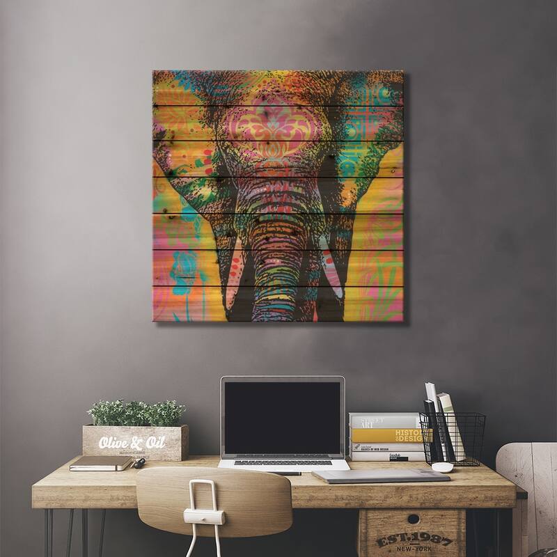 Eleph Print On Wood by Dean Russo - Multi-Color