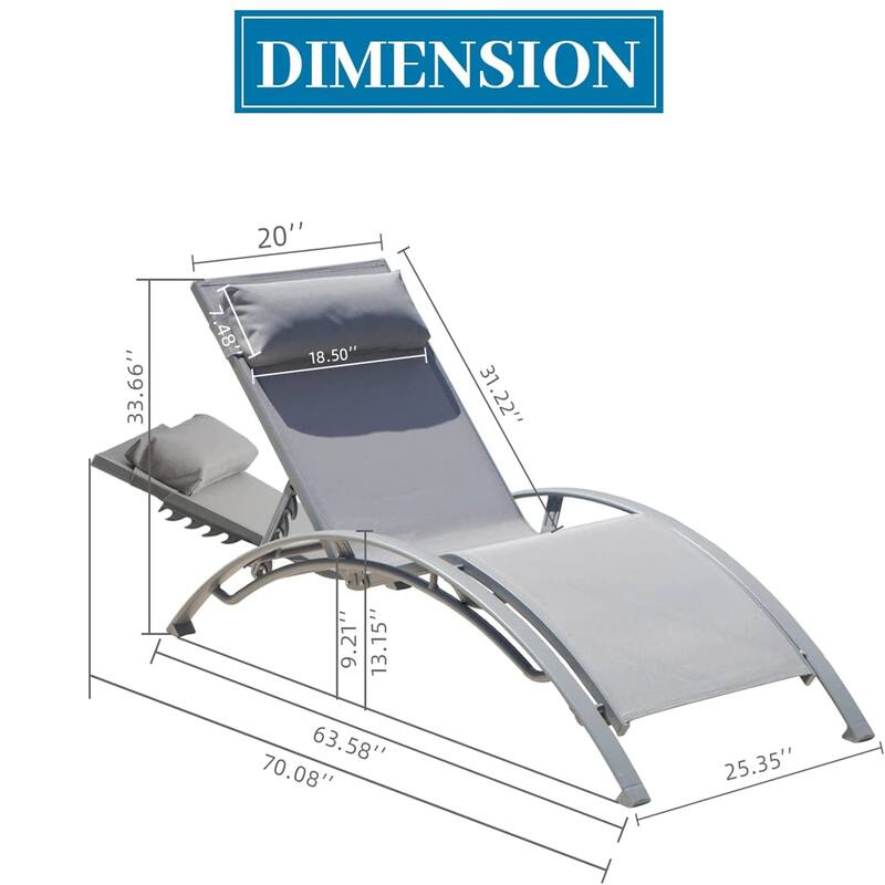 2 Pieces Outdoor Chaise Lounge Set with Adjustable Backrest and Removable Pillow for Beach Pool Sunbathing Lawn