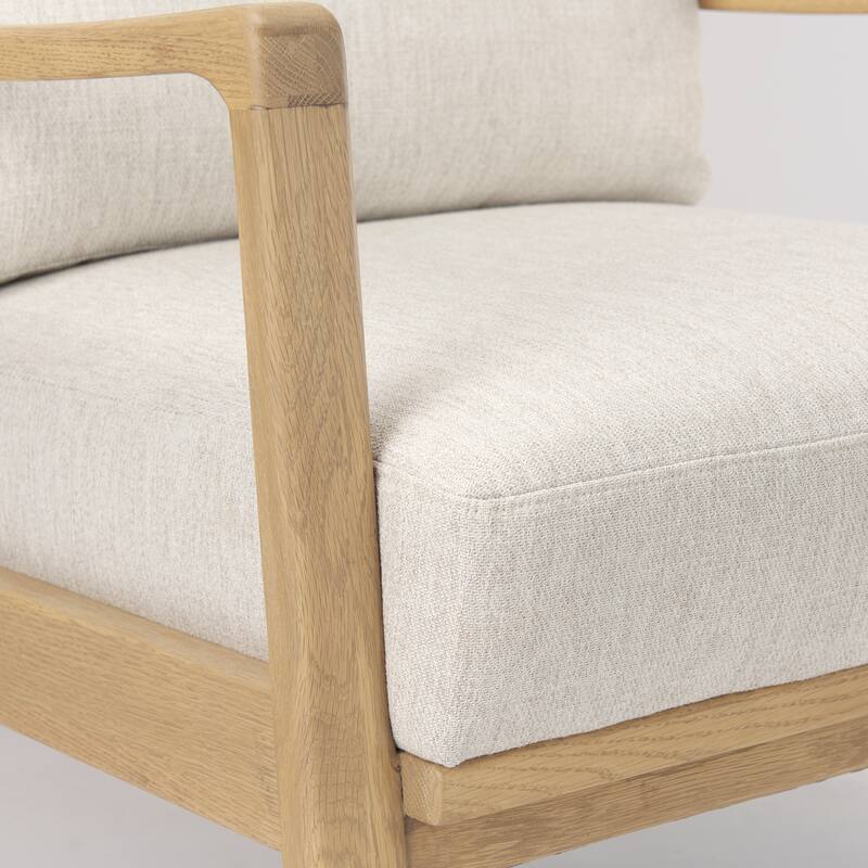Raeleigh Cream Fabric w/ Light Brown Solid Beechwood Frame Accent Chair - 27.9"W x 34"D x 34.4"H