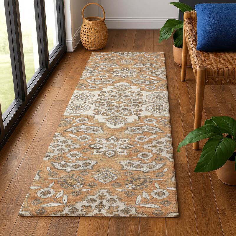 Premium Washable Super Soft Classic Traditional Mayfield Rug - Terracotta - 2'3" x 7'6"