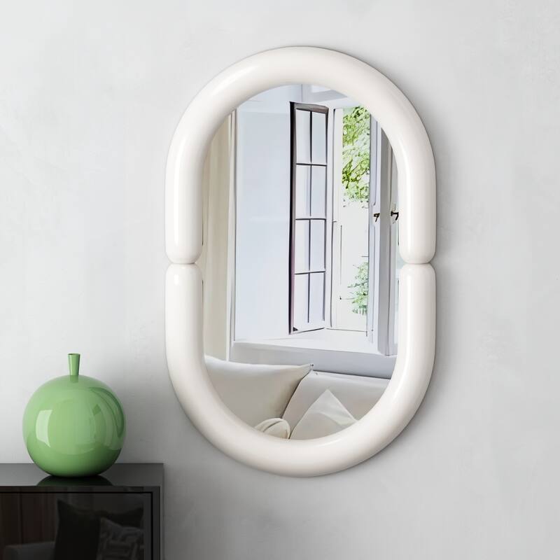 Modern Oval Wall Mirror with Capsule Frame - 31.5"×19.7" - White