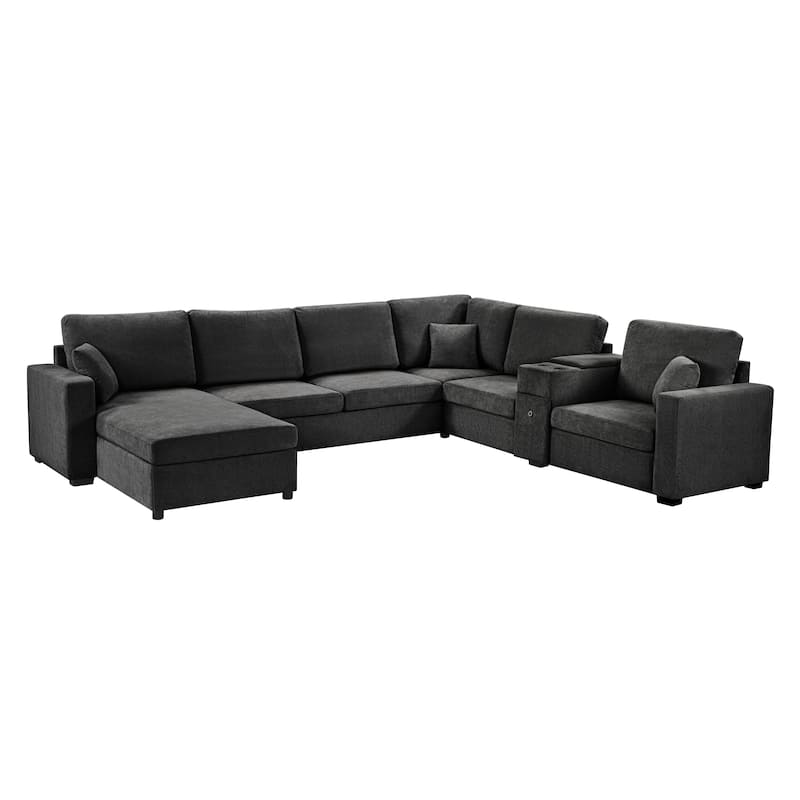 GDFStudio - 134" Modular Chenille U-Shape 5-Seat Sectional Sofa with Storage