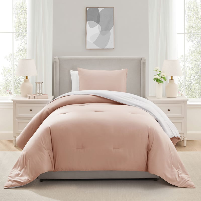 Empyrean Modern Reversible Comforter - Linen/ White - Twin - Twin XL