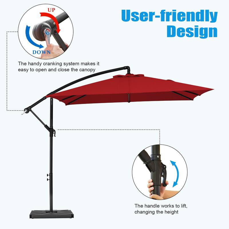 8ft×8ft Square Steel Crank-lift Cantilever Umbrella With Weighted Base