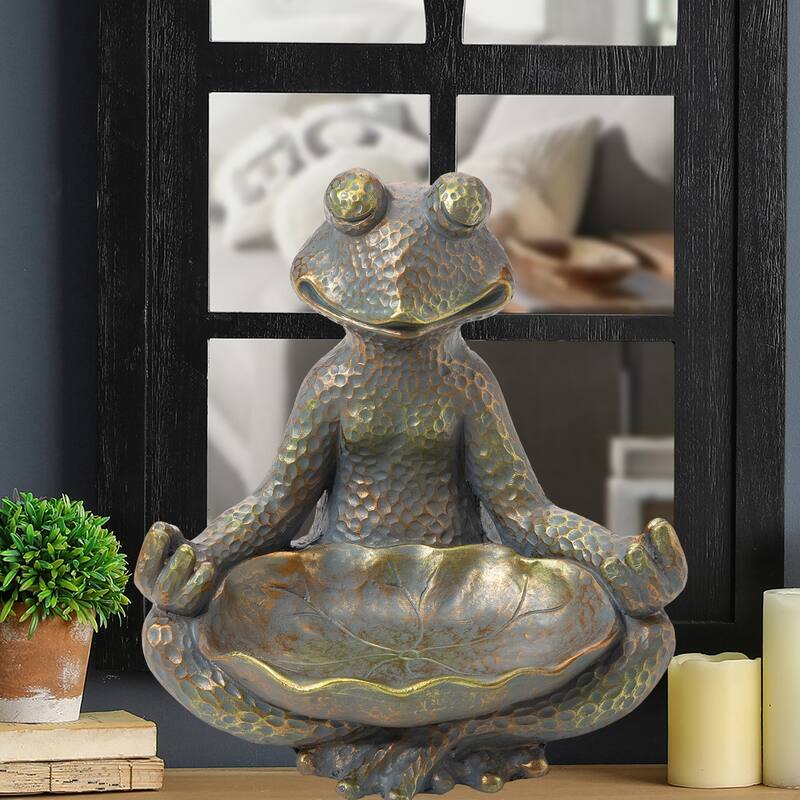 Bronze 28" H MGO Wealth Stacked Frog Statue Zen-style Coastal-style Sculpture Indoor Outdoor Figurine by Glitzhome