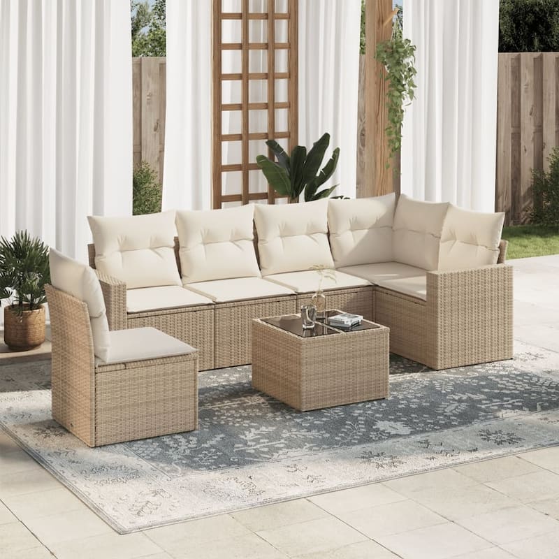 vidaXL Garden Sofa Set Beige PE rattan Multiple pieces Modular - 93.5 x 50.2 x 33.5