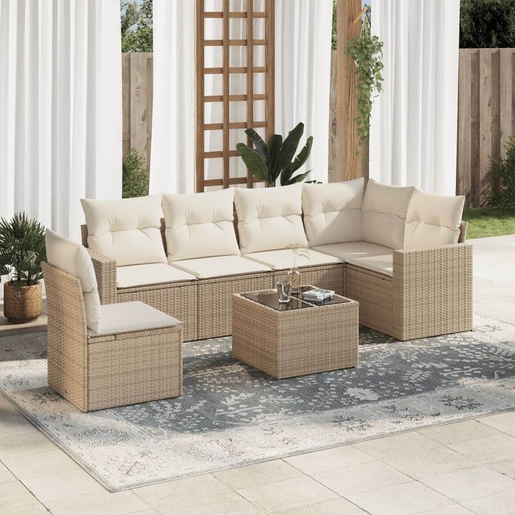 vidaXL Garden Sofa Set Beige PE rattan Multiple pieces Modular - 93.5 x 50.2 x 33.5