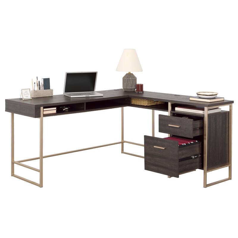 47.3" office desk with power outlet, 3 drawers, Side Pocket, Study Desk Easy to Assemble, Frame stability Reversible for home