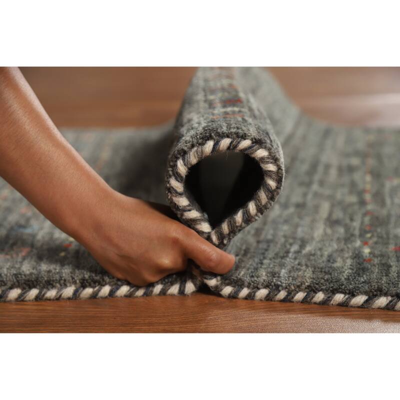 Gabbeh Indian Rug Hand-Knotted Grey Foyer Wool Carpet - 2'6" x 5'7"