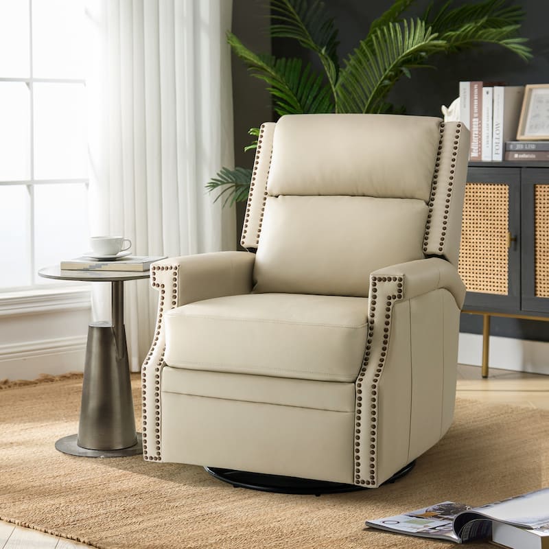 Echidna Transitional Genuine Leather Swivel Rocker Nursery Chair with Nailhead Trim by HULALA HOME