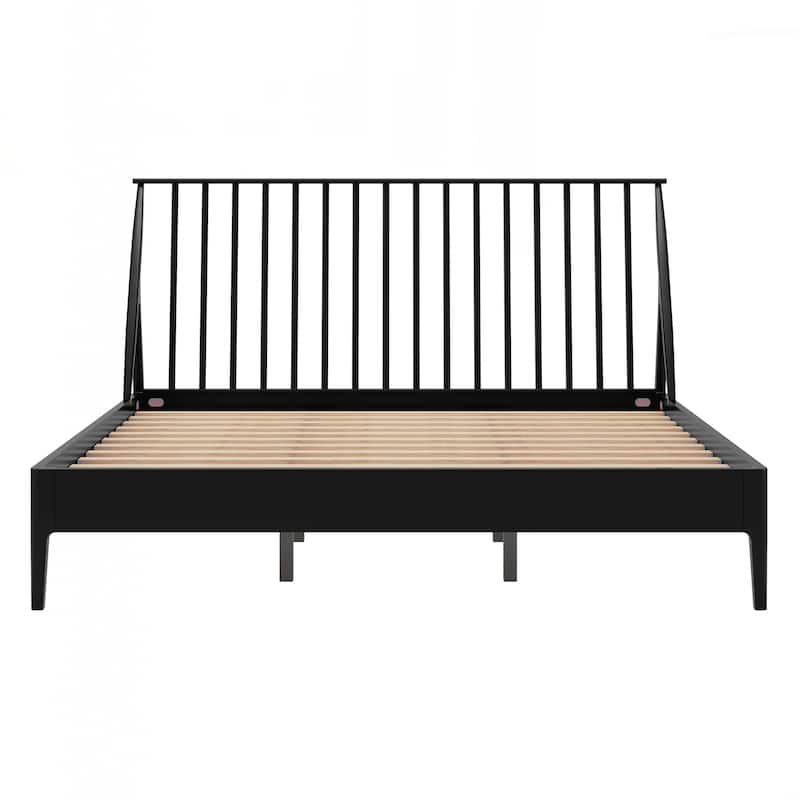 Solid Bamboo Wood Spindle Platform King Bed