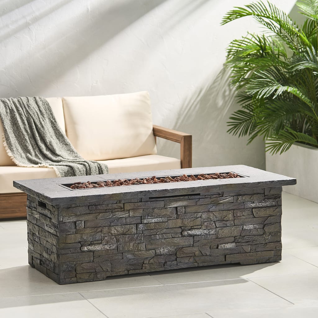 56 in. W x 26.25 in. D x 18.75 in. H Rectangular Propane Burning Outdoor Fire Pit in Stone Gray