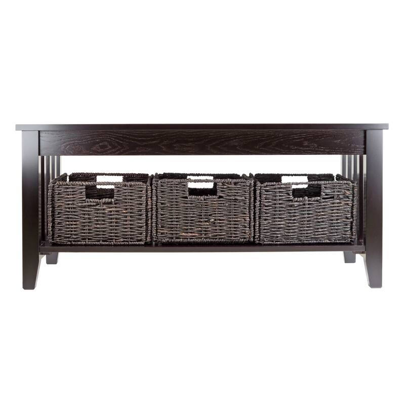 40" Espresso Elegant Morris Coffee Table 3 Foldable Baskets
