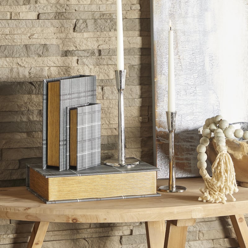 Faux Storage Book Decorative Box - Set of 3 Dark Brown, Gray, Cream, Beige, Multi Colored, Blue, White - Roche River Decor