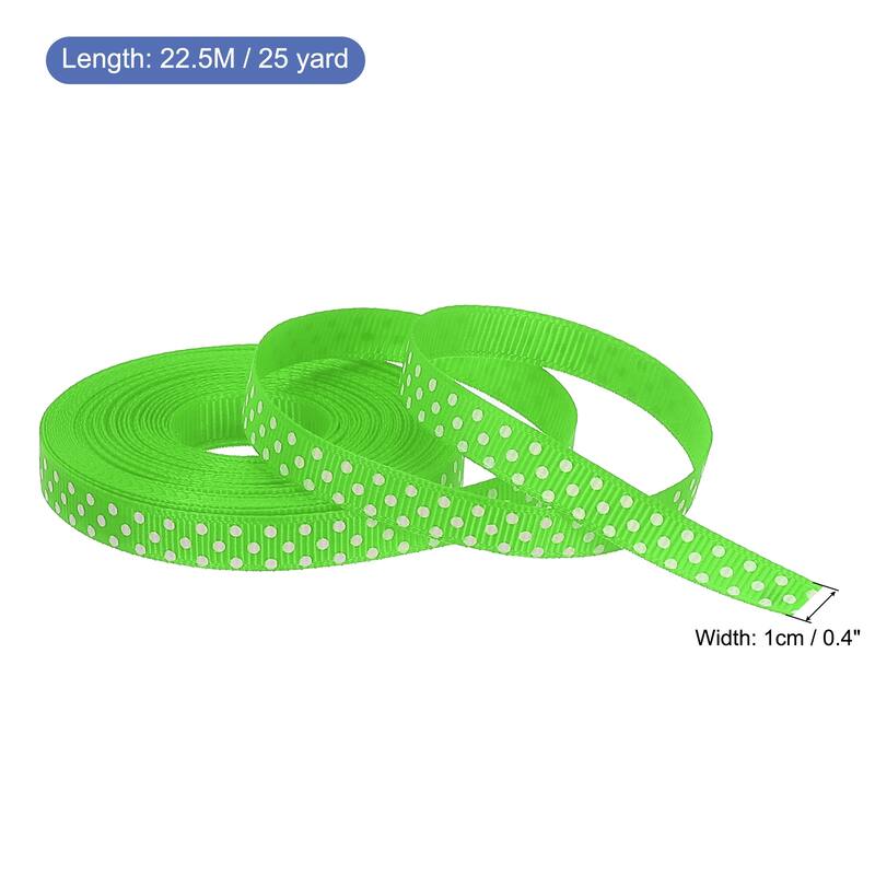 Grosgrain Ribbons with Dots Ribbon Bow Decoration - Bright Green - 25 Yards 3/8 Inch