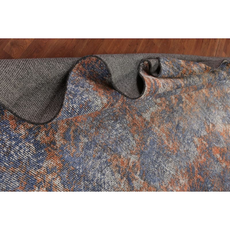Modern Abstract Indian Large Rug Hand-Knotted Wool Carpet - 9'8"x 13'6"