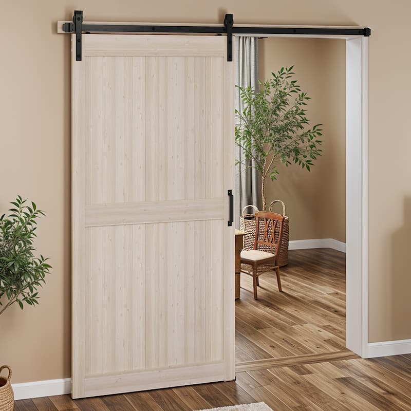 30''/36''/48'' x 84'' Manufactured Wood PVC Paneled Barn Door with Installation - 48"x84" - Wood