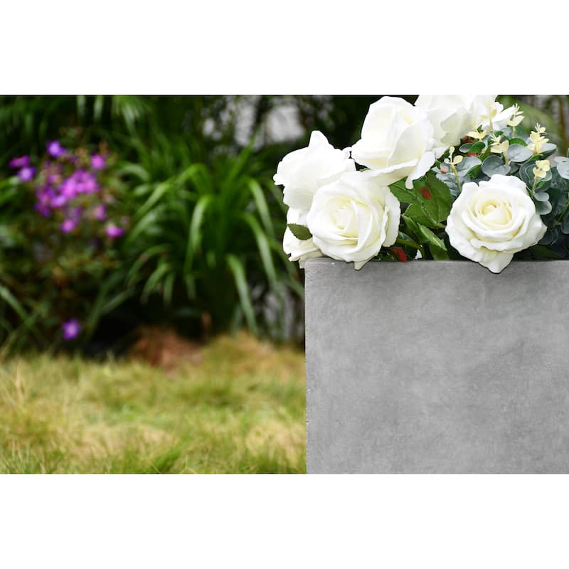 Kante Lightweight Modern Square Planter, Handmade Garden Planter Pot for Indoor Outdoor Use, 10 Inch Tall, Natural Concrete