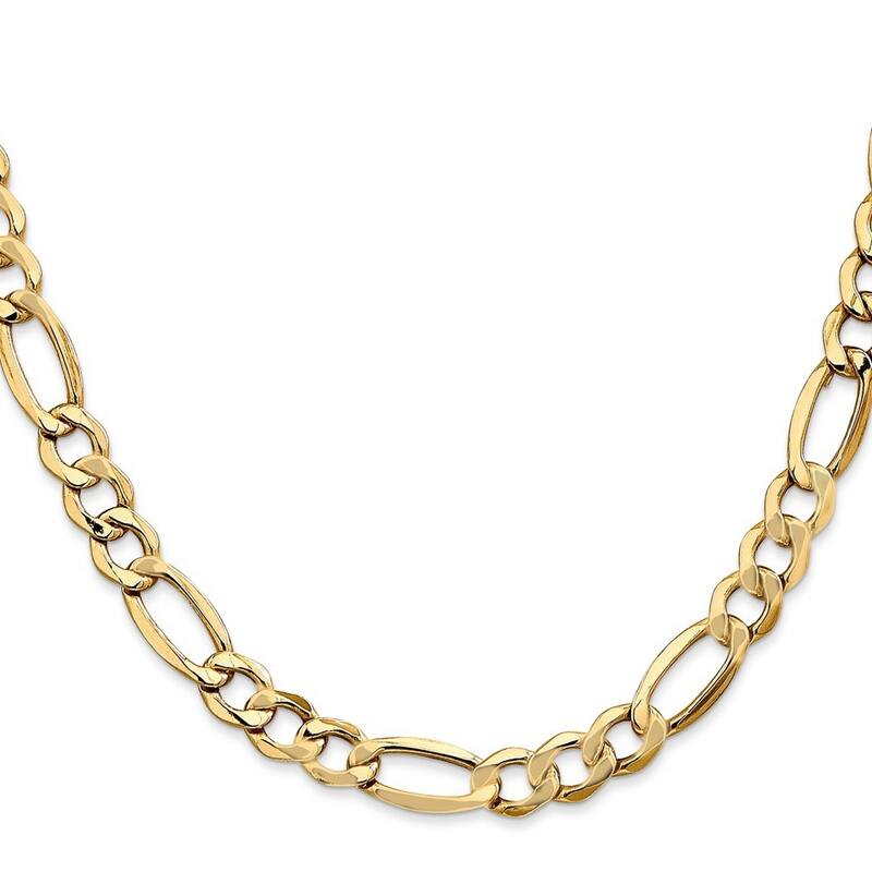 Curata 10k Semi Solid Lobster Claw Closure 7.3mm Semi solid Figaro Chain Bracelet
