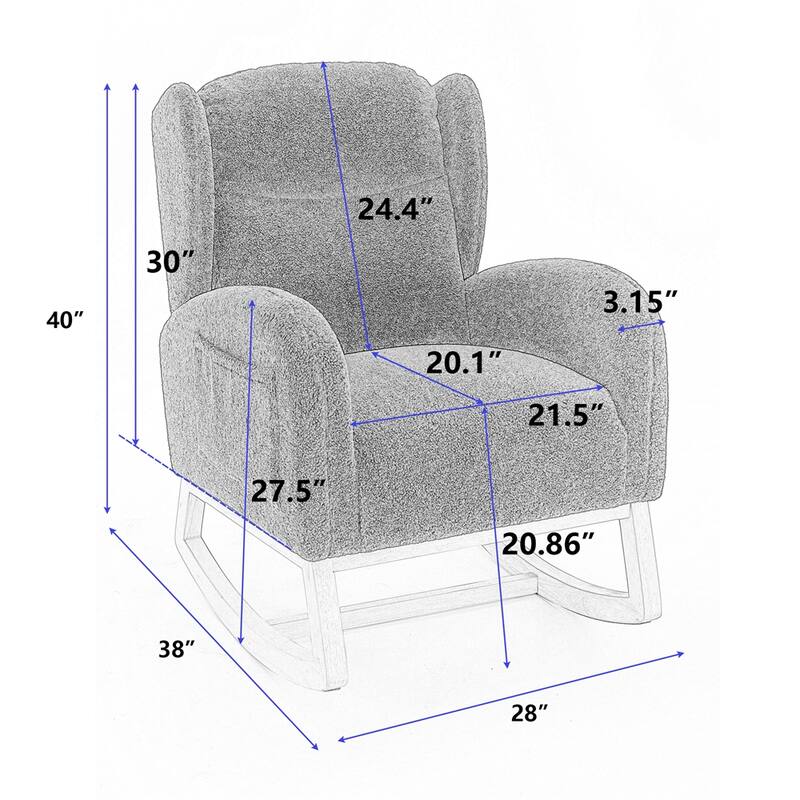 Teddy Fabric Rocking Chair With Packet Wood Legs