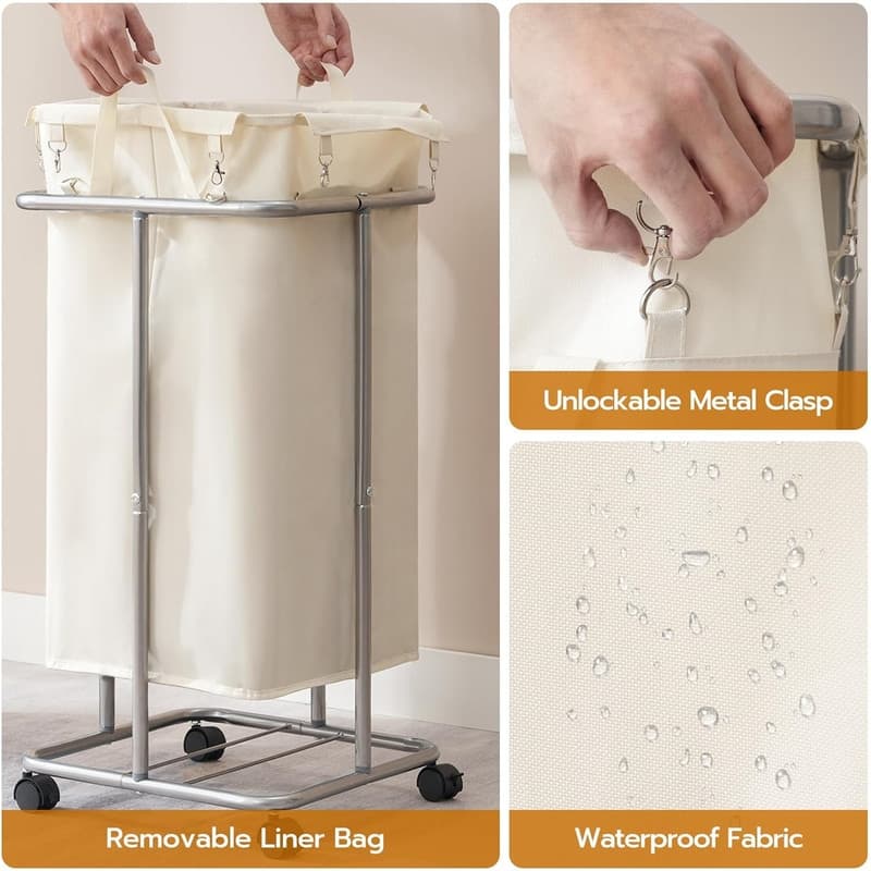 Laundry Basket with Wheels 30 Gallons (114 L) Rolling Laundry Hamper - 15.7"L x 15.7"W x 29.9"H