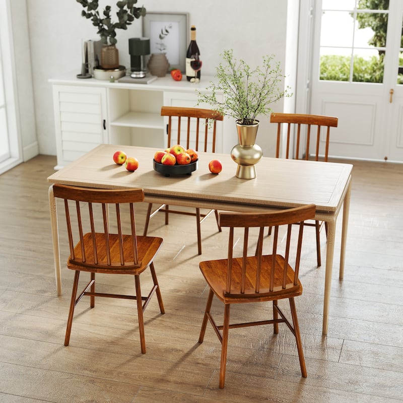 HOMCOM Windsor Dining Chairs Set of 4, Nordic Wooden Kitchen Chairs with Rubber Wood Frame and Spindle Backrest, Light Brown