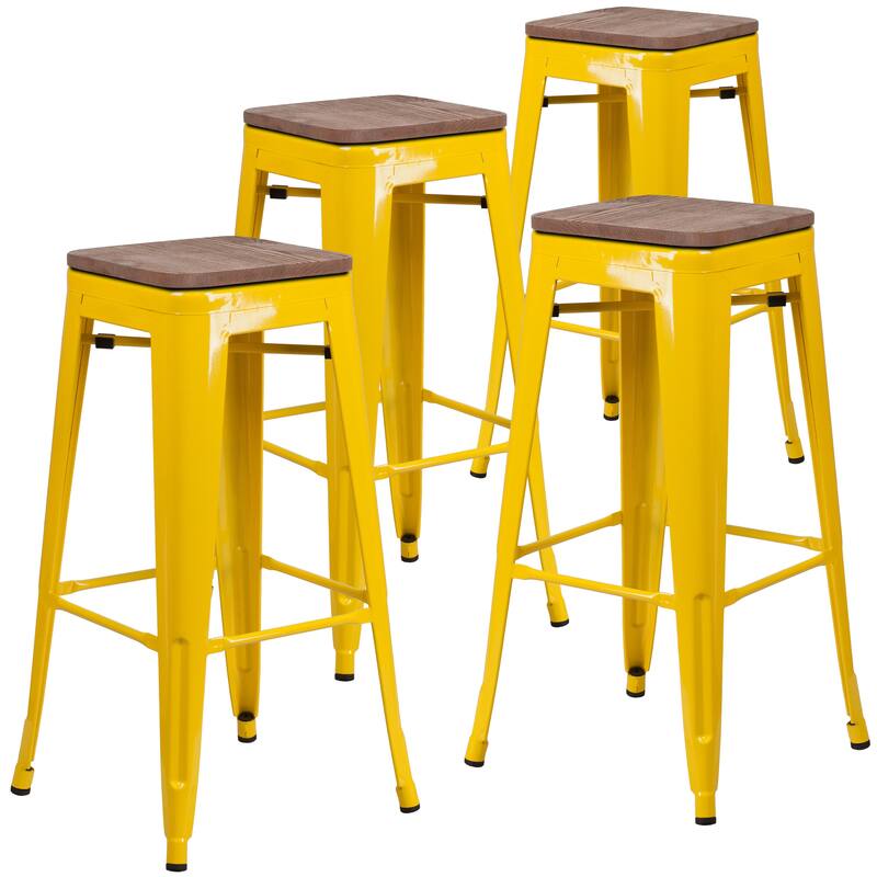 4 Pack 30" High Backless Metal Barstool with Square Wood Seat
