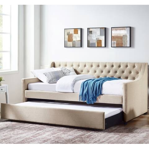 Furniture of America Curm Traditional Beige Tufted Daybed with Trundle