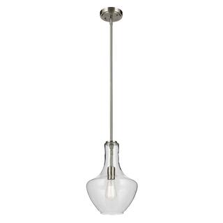 Kichler Lighting Everly 15.25 in. 1-Light Brushed Nickel Bell Pendant Light with Clear Glass