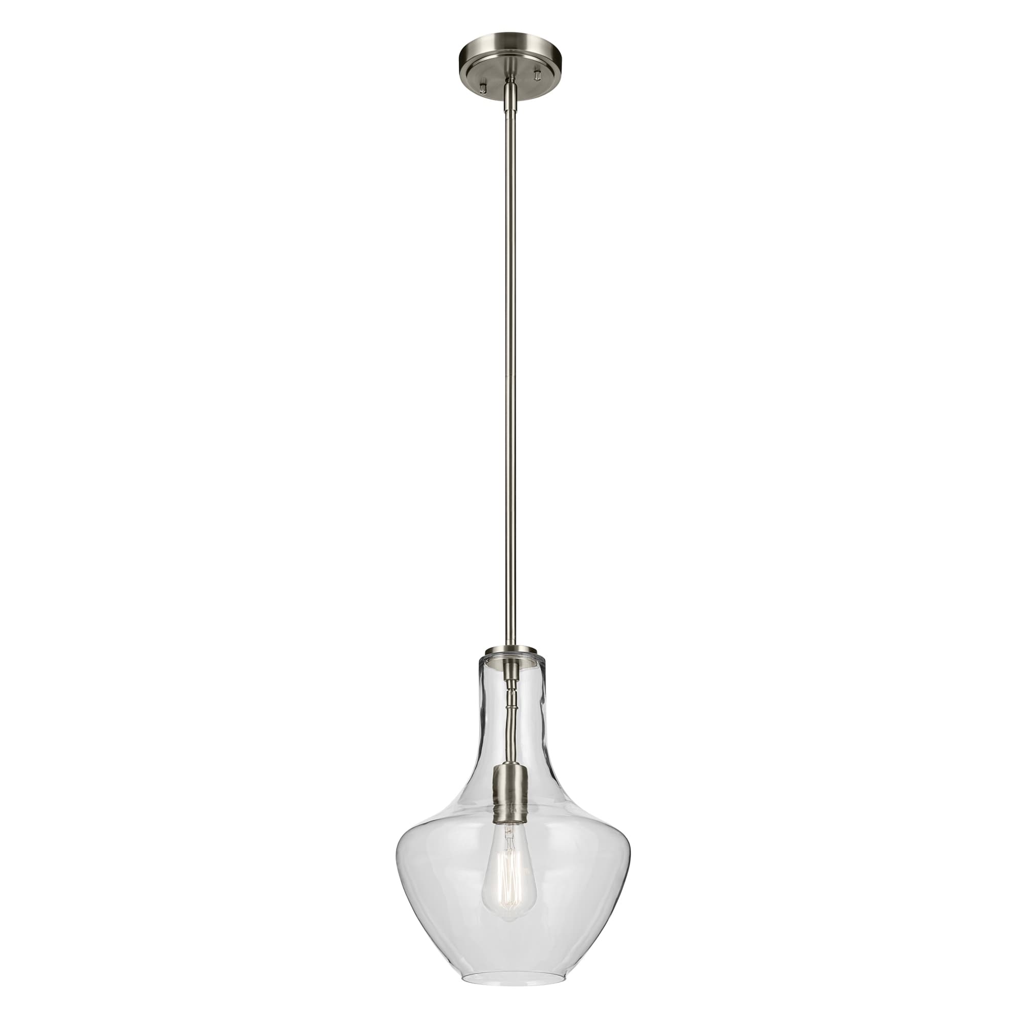 Kichler Lighting Everly 15.25 in. 1-Light Brushed Nickel Bell Pendant Light with Clear Glass