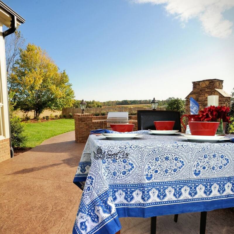 Boho Paisley Floral Block Print Cotton Tablecoth Collection - 60 x 90 in