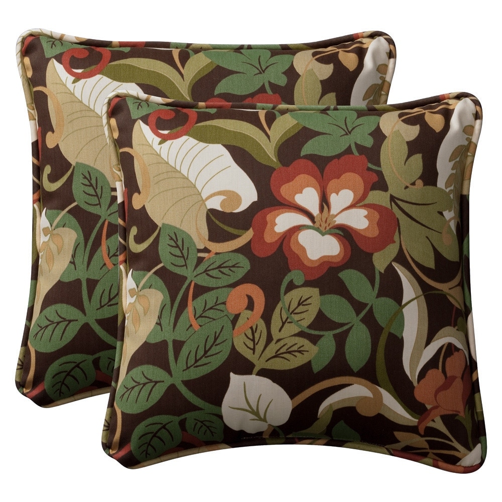 Pillow Perfect Outdoor Brown Green Tropical Toss Pillows Set of 2 Bed Bath Beyond 6308780