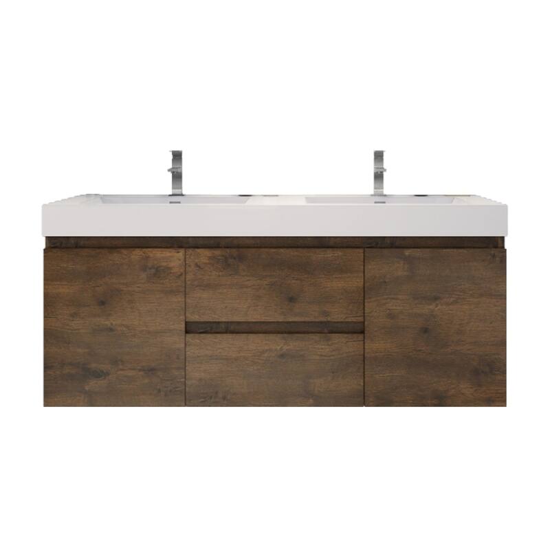 Baillie 60'' Wall-Mounted Vanity with Double Reinforced Acrylic Sink - 60''Width - Rose Wood