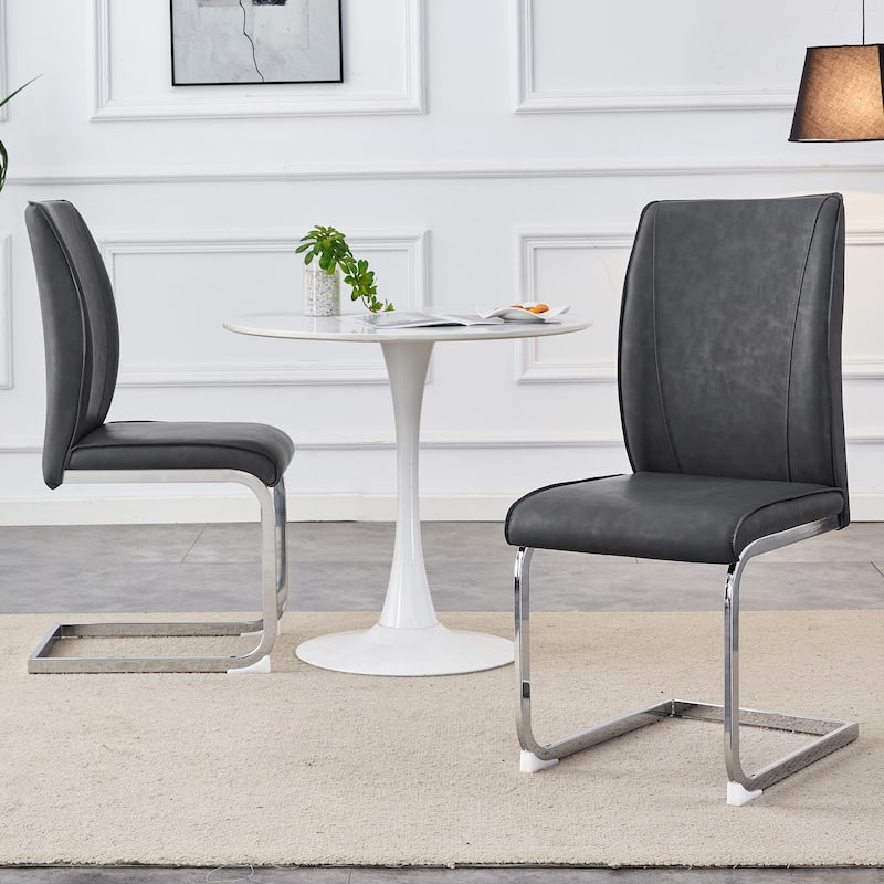 Luxury Simple Arch Chair Set of 2 White PU Material High Resilience Dining Chair