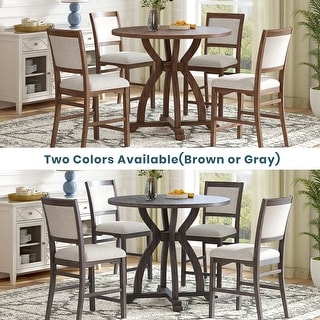 Farmhouse 5-Piece Dining Set with Round Dining Table and Upholstered ...