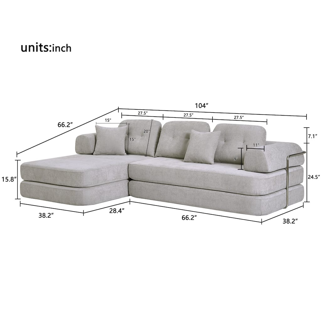 Modular Sectional Sofa with L-Shape Chaise Lounge, Chenille Upholstered Boneless Sofa, Memory Foam Compressed Deep Seat Sofa