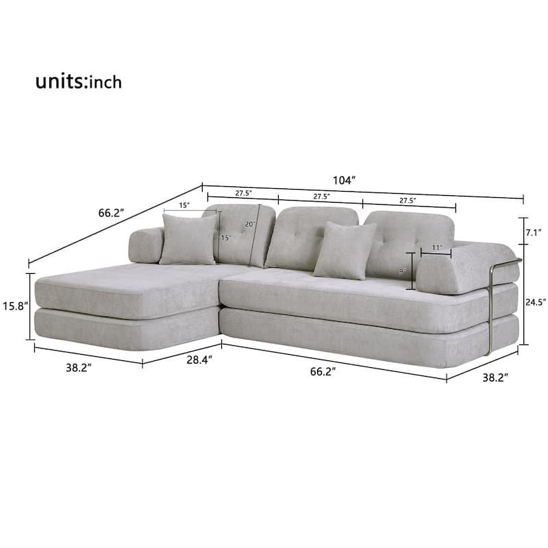 Modular Sectional Sofa with L-Shape Chaise Lounge, Comfy Chenille Boneless Couches, High-Responsive Memory Foam Compressed Sofa - LIGHT GREY