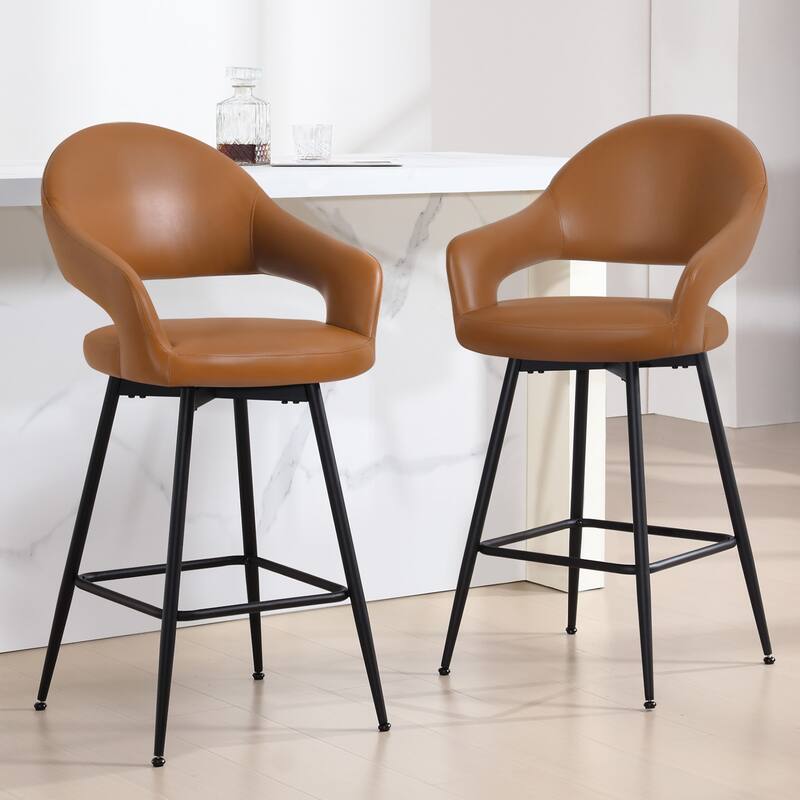 26" Velvet/ Faux Leather Counter Height Swivel Bar Stools Set of 2/4 - 39.2"H x 20.4"W X 22"D