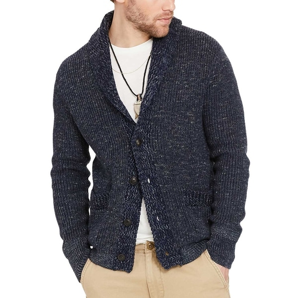 mens navy blue shawl collar cardigan